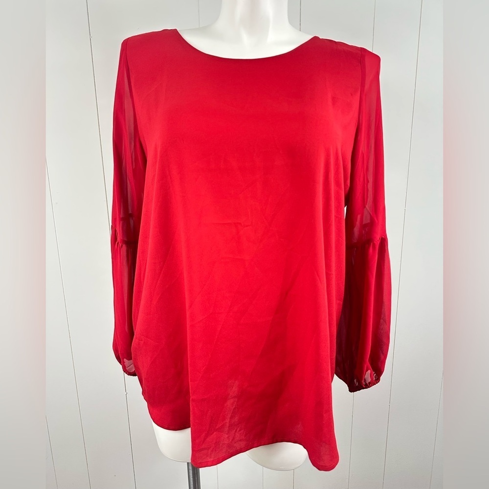 NWT Ann Taylor Red Blouse Women’s Sz XL Long Balloon Sleeve Pullover Top Career - Picture 1 of 9